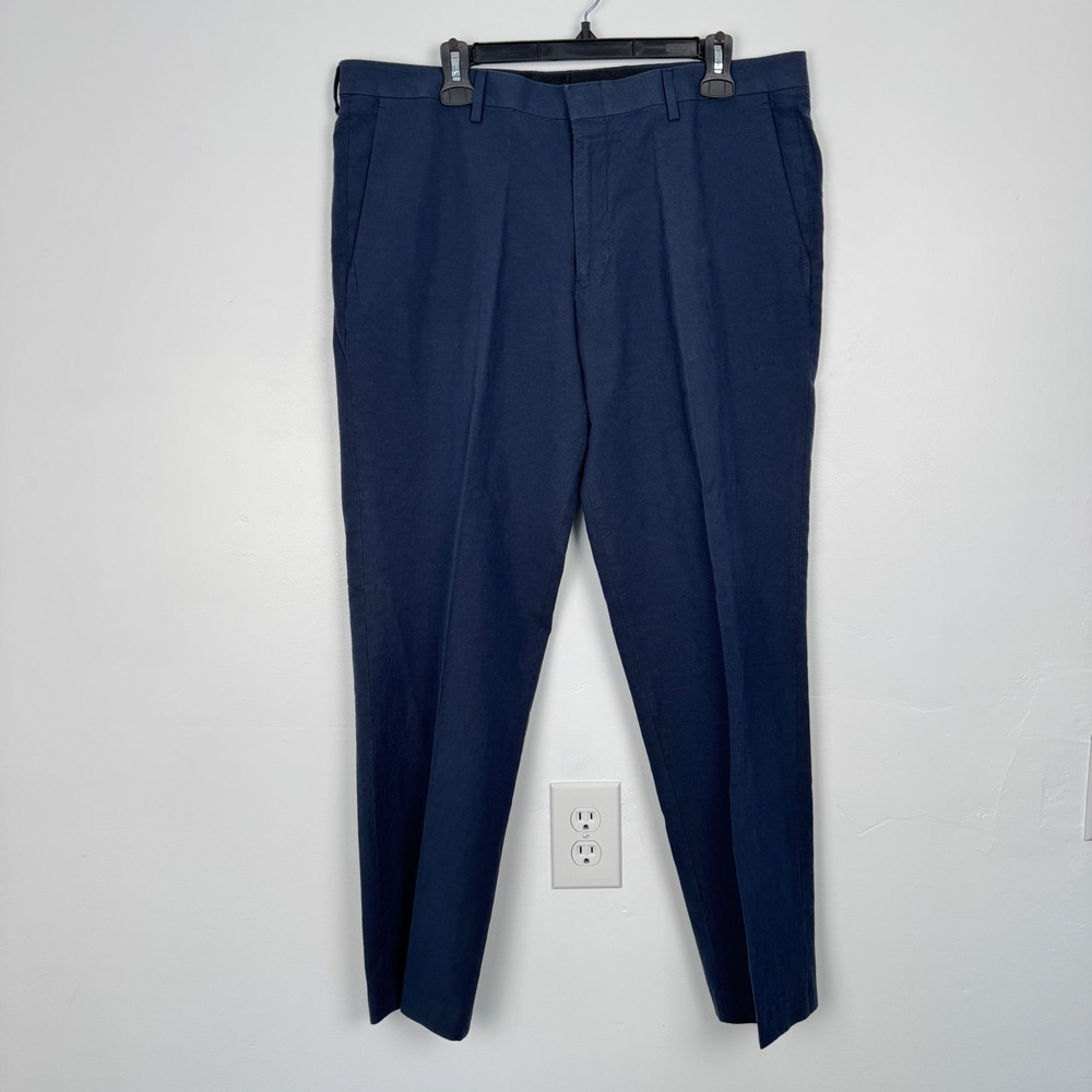 J.Crew Ludlow Slim Baird McNutt Irish Linen Cotton Navy Blue Pants 36x30 AU429